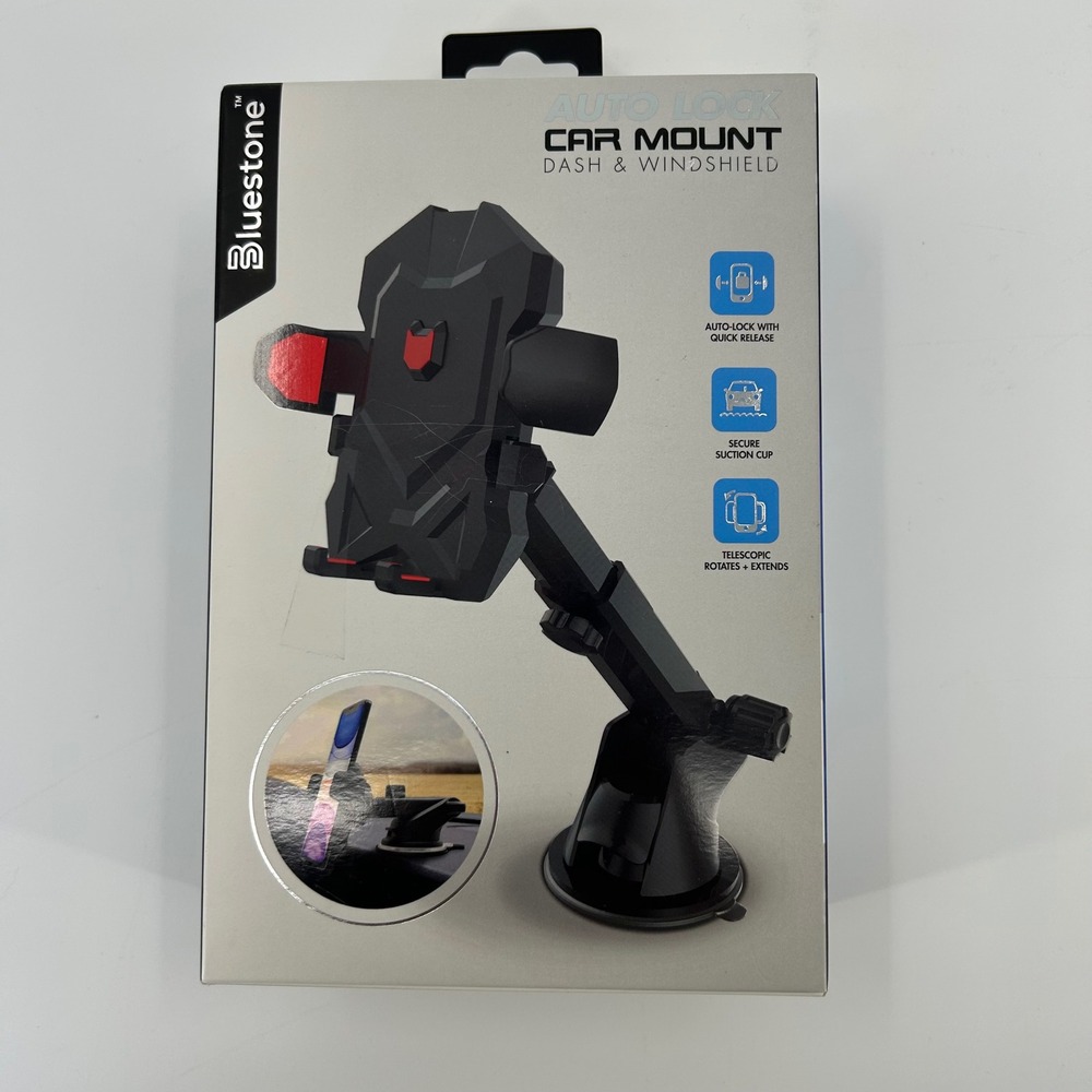 Bluestone Auto Lock Car Mount Dash Windshield Telescopic Phone Holder MC16-BK